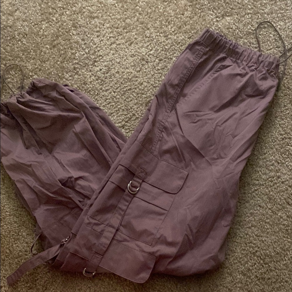 Purple Cargo pants with synched bottom